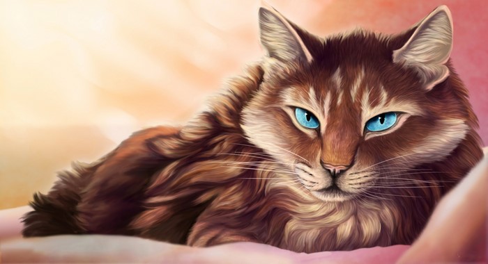 Brown tabby cat with blue eyes painting