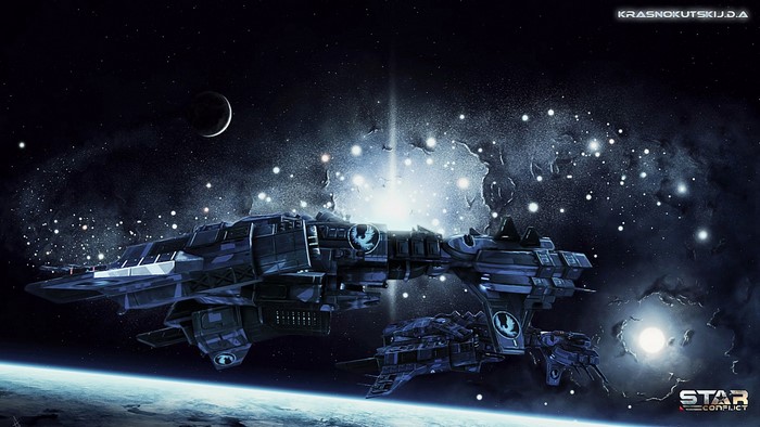 Star Conflict spaceships near a planet