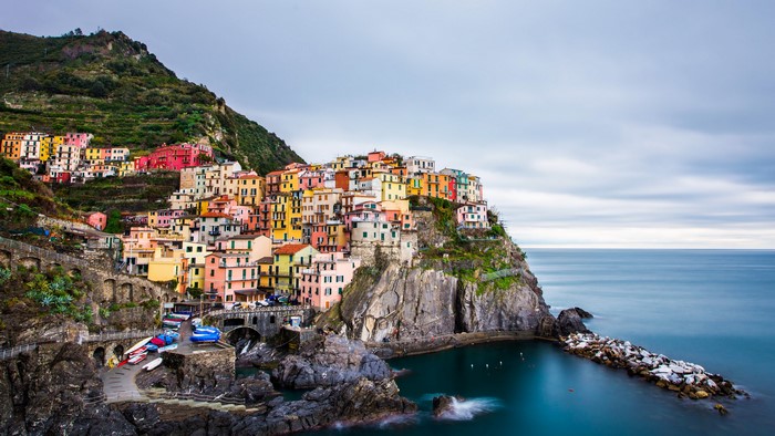 Manarola, Italy Houses on Coast