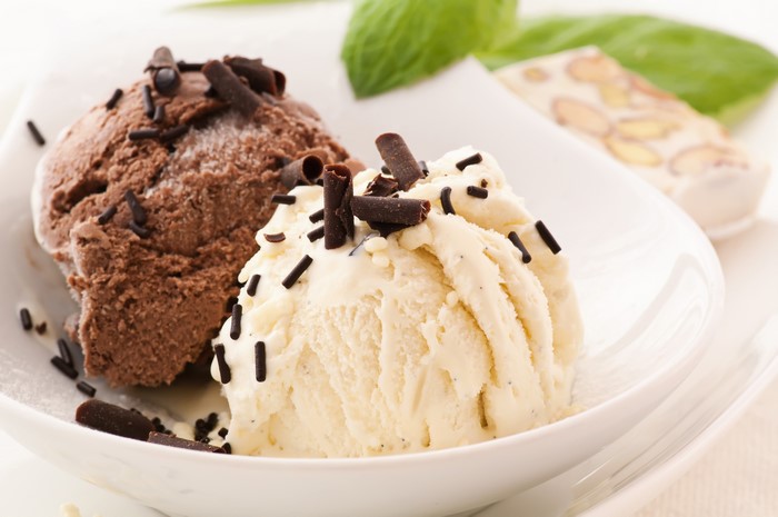 Chocolate and Vanilla Ice Cream with Chocolate Shavings