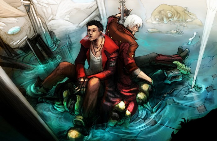 Dante from Devil May Cry sitting in water