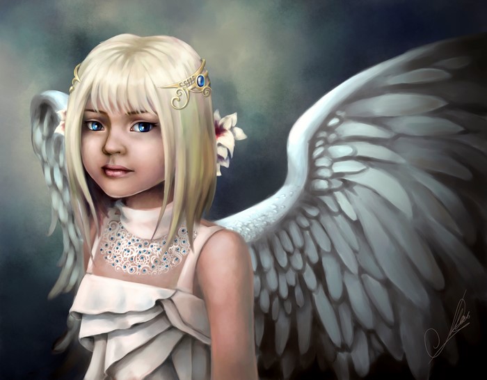 4K Angel girl with blonde hair and wings