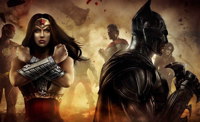 Wonder Woman, Batman, Flash, and other heroes in battle