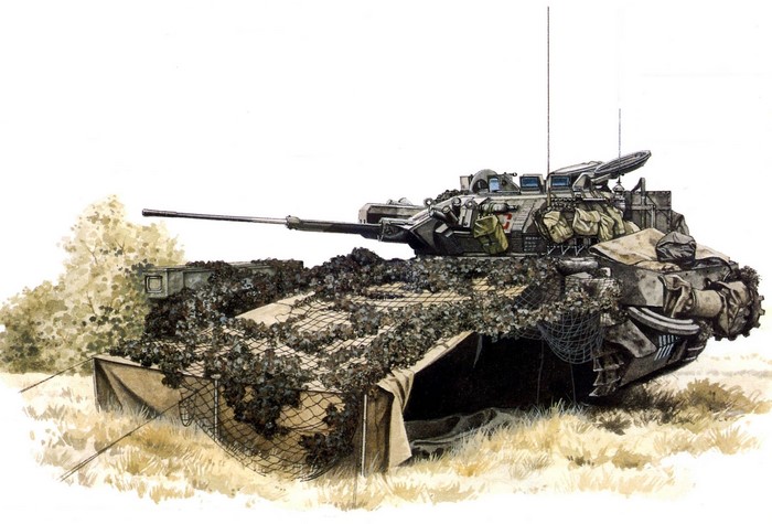 Scorpion Tank Camouflaged in a Field