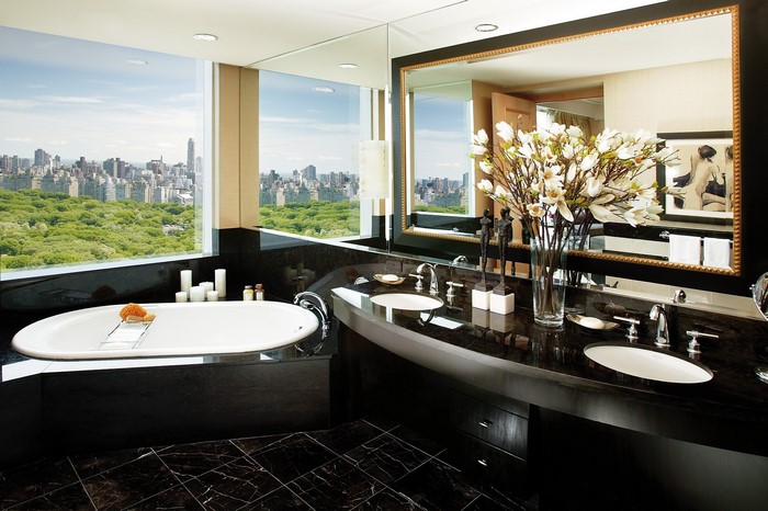 Luxury bathroom with city view