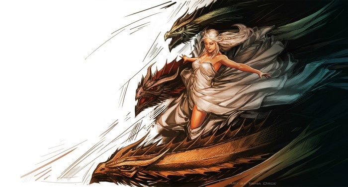 Daenerys Targaryen and her dragons from Game of Thrones