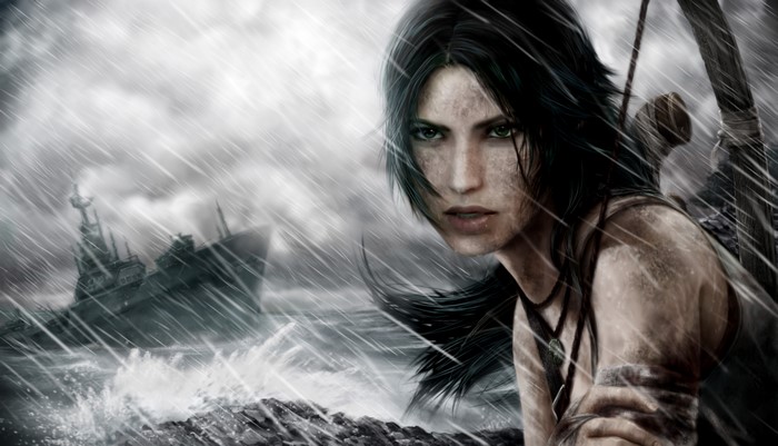 Lara Croft from Tomb Raider in a storm