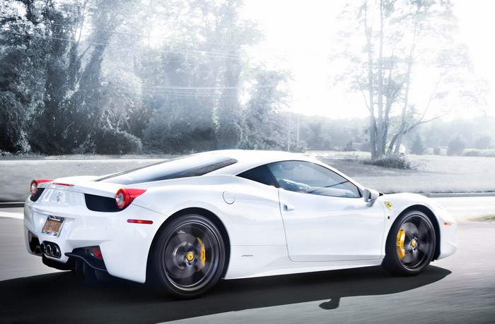White Ferrari 458 Italia Side View
