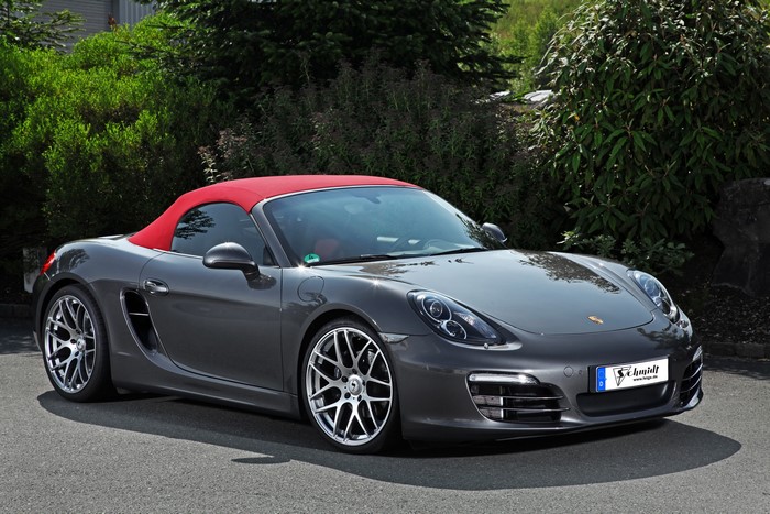 Grey 2013 Porsche Boxster with Red Convertible Top