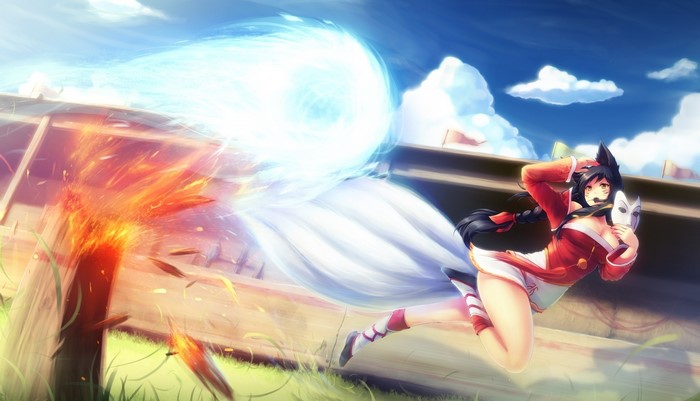 Ahri from League of Legends casting a spell