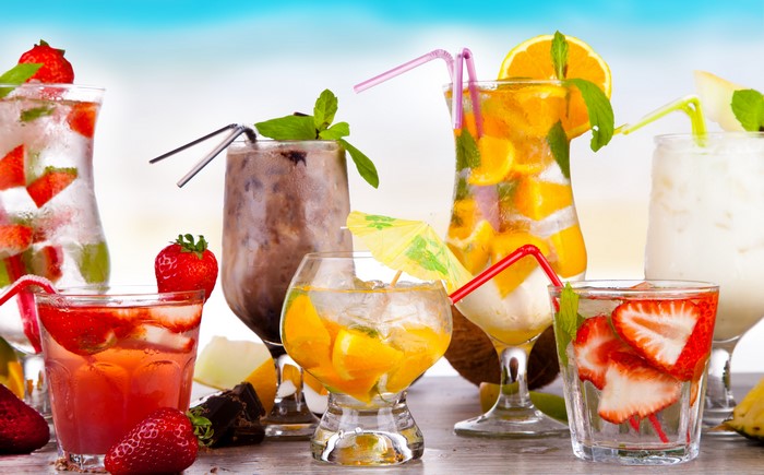 Assorted Fruit Cocktails with Strawberries and Oranges
