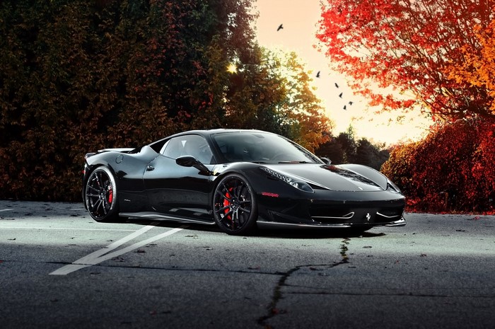 Black Ferrari 458 Italia on Asphalt