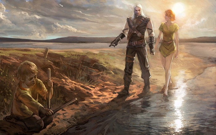 Geralt and Yennefer from The Witcher with a child
