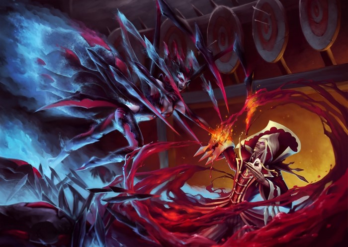 Elise from League of Legends battling