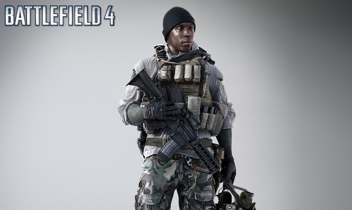 Soldier from Battlefield 4 holding an assault rifle