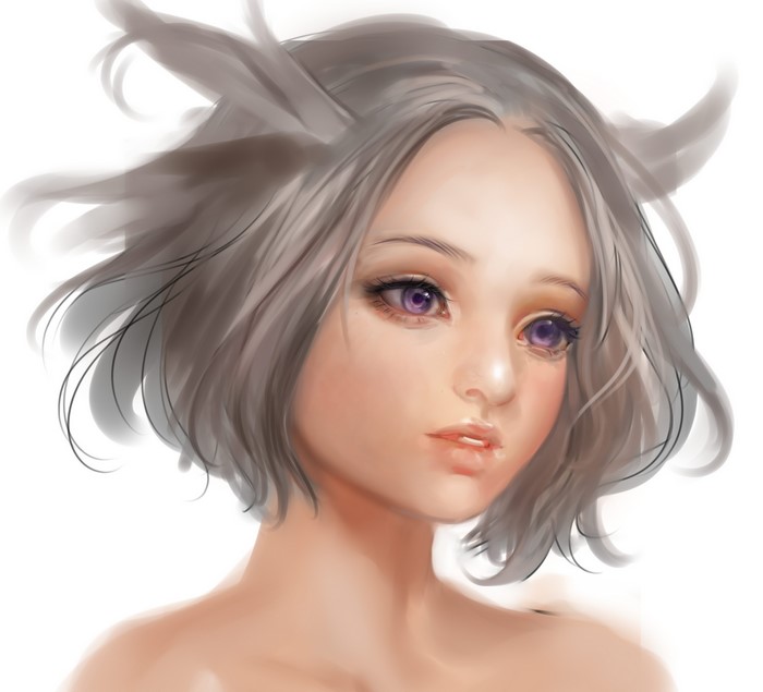 Digital painting of a girl with purple eyes