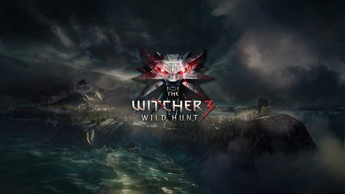 The Witcher 3: Wild Hunt logo over a stormy landscape