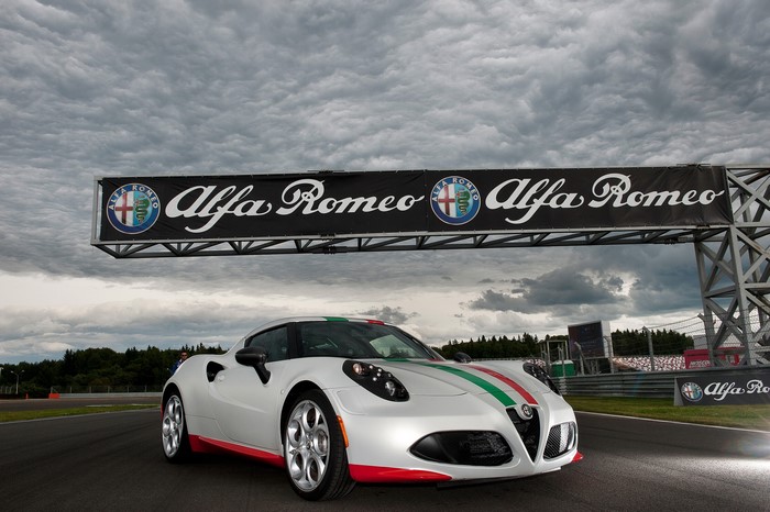 White Alfa Romeo 4C on a Race Track