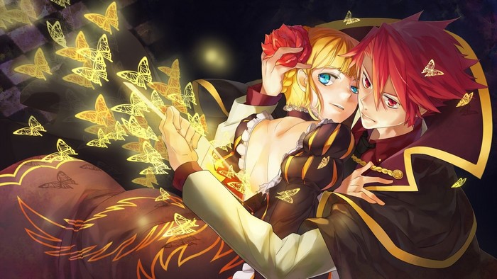 Couple surrounded by glowing butterflies