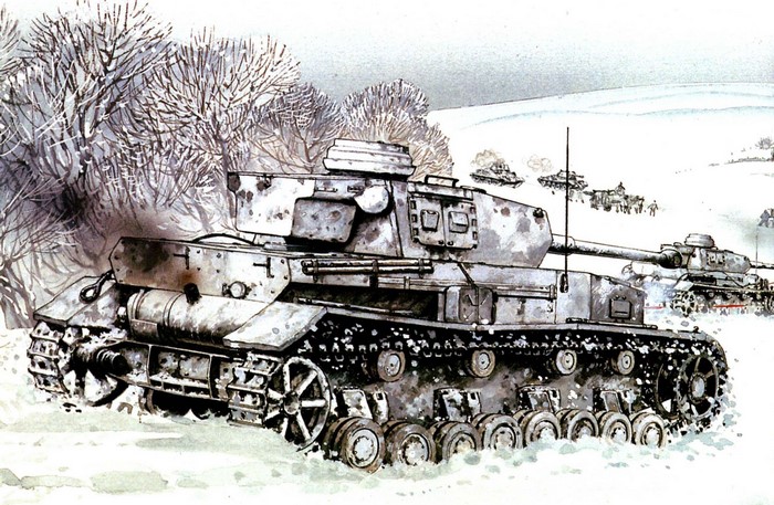 German Pz.Kpfw. IV tanks in a snowy landscape