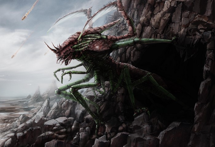 Alien monster emerging from a cave