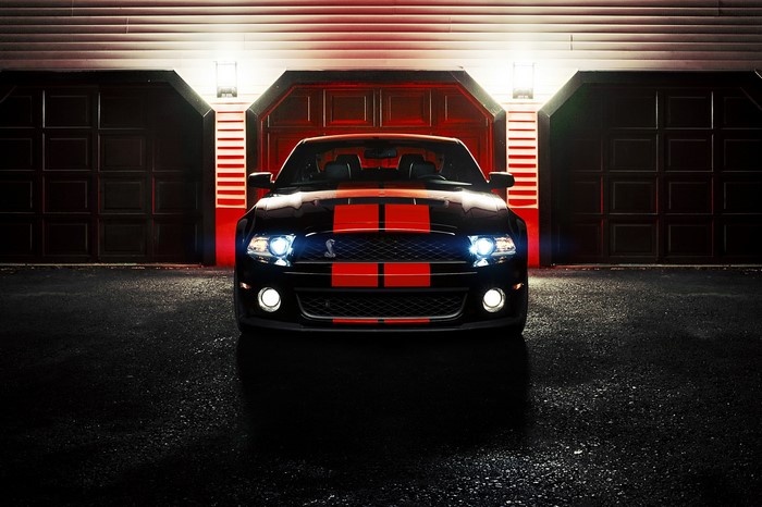 Black Ford Mustang GT500 with Red Stripes