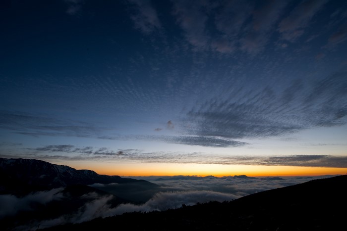 Sunrise over mountains with clouds in Japan