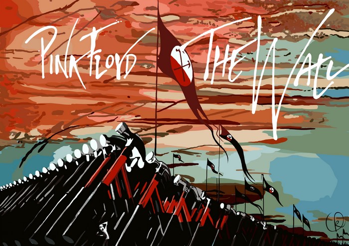 Pink Floyd The Wall album art with marching hammers