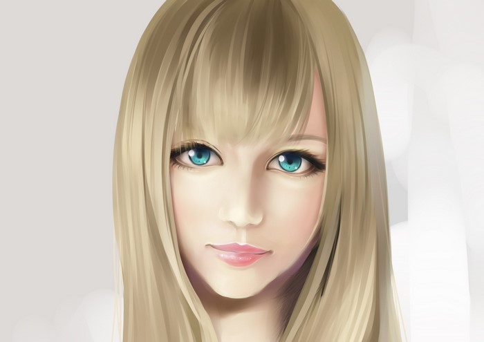 Painting of a blonde girl with blue eyes