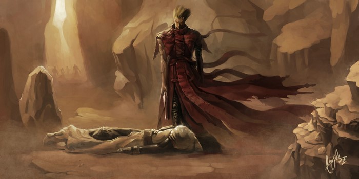 Vash the Stampede from Trigun in a desert cave