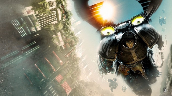 Warhammer 40000 Warriors in Armor in Flight