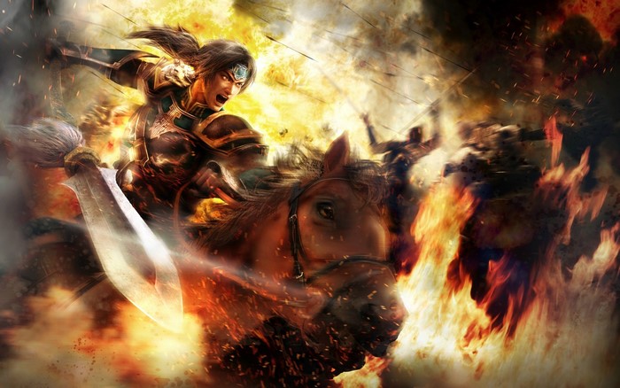 Warrior on horseback in battle with fire