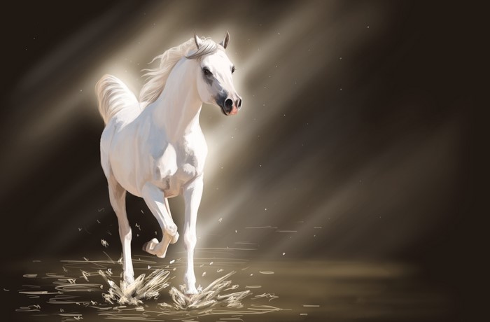 White Horse Running Through Water