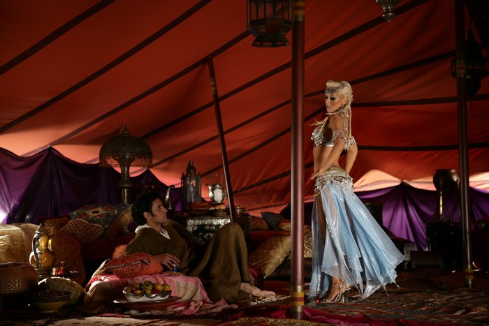Christina Aguilera in a tent with a man