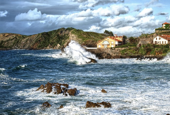 Waves crashing on the coast of Cantabria, Spain