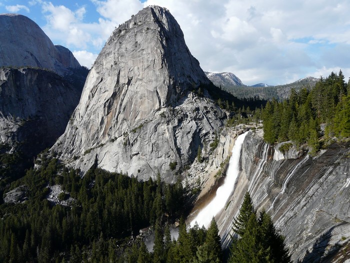 Granite mountain and waterfall in Yosemite National Park, California