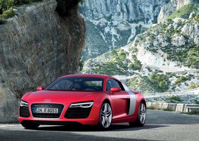 Red Audi R8 on a Mountain Road