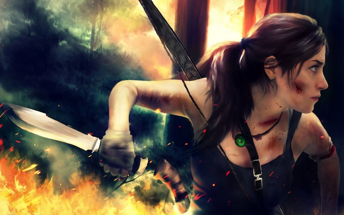 Lara Croft from Tomb Raider with knife and bow