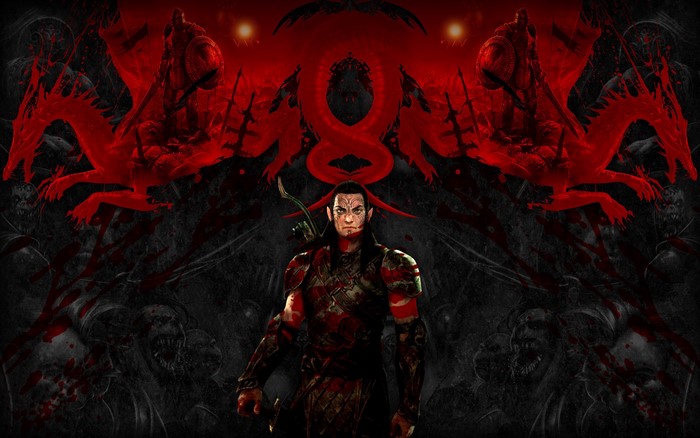 Dragon Age warrior with dragons and monsters