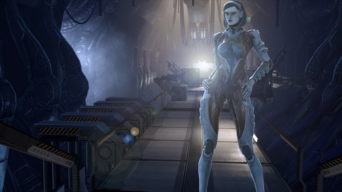 EDI from Mass Effect in a futuristic corridor