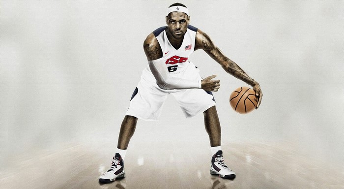 LeBron James dribbling a basketball for Team USA