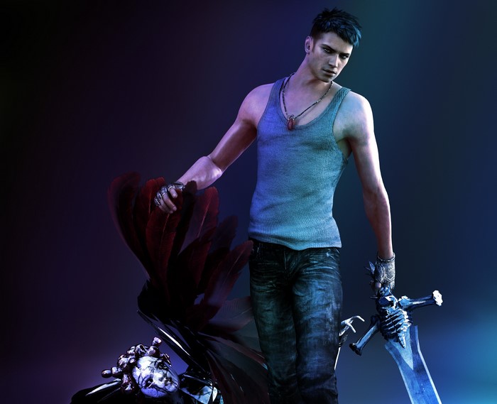 Dante from Devil May Cry 5 with sword and feathers