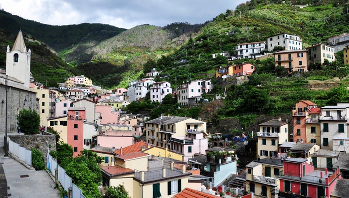 Riomaggiore, Italy village on a mountainside