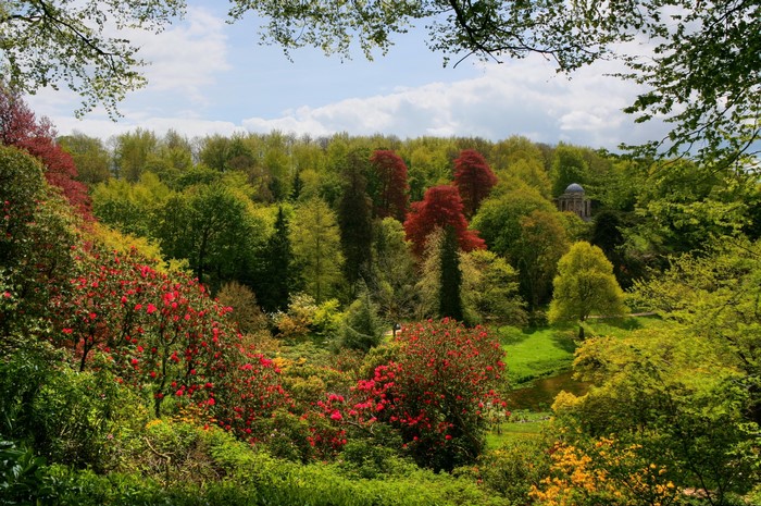 Stourhead Gardens in England with colorful trees