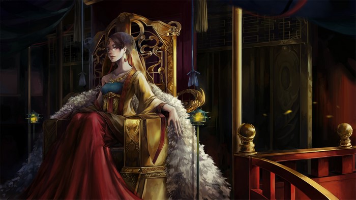 Woman in luxurious attire on a throne