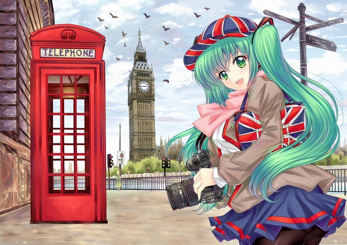 Anime girl with camera in London near Big Ben