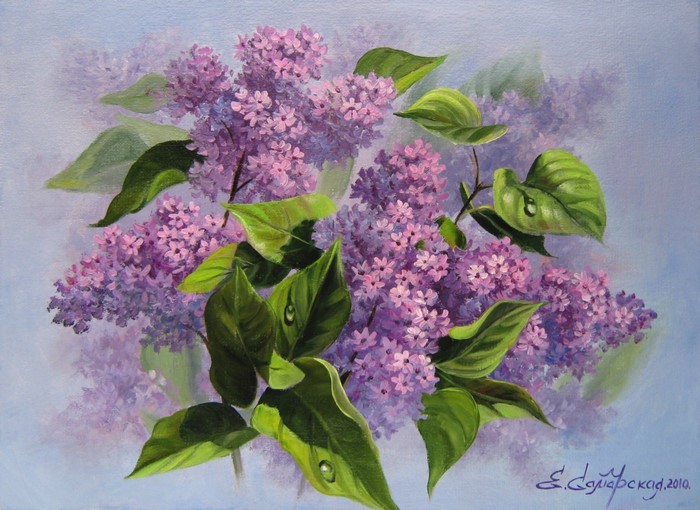 Lilac flowers and leaves by Elena Samara