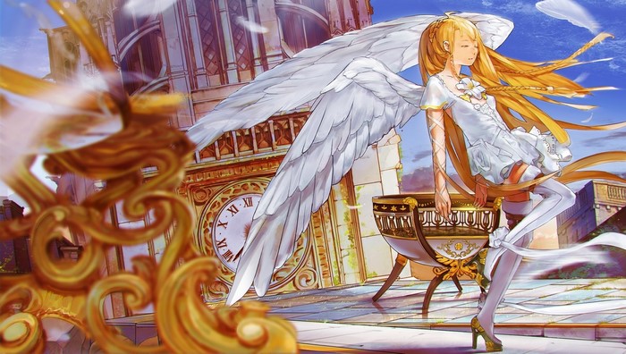 Angel girl with blonde hair and white wings