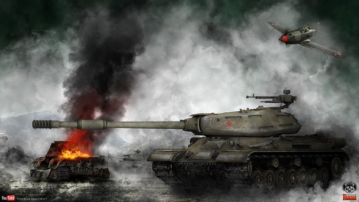 IS-4M tank and airplane in World of Tanks battle