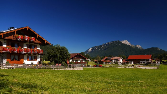 Houses in Berchtesgaden, Bavaria, Germany with Mountains